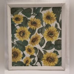 "SUNFLOWERS" ORIGINAL ACRYLIC PAINTING - WOOD FRAMED & UNDER GLASS - 15" X 13"